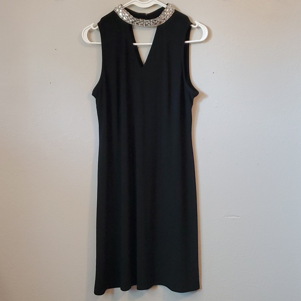 Black party dress with sequined collar